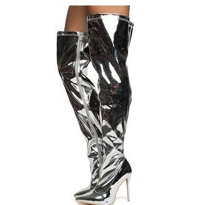 Metallic thigh high boots